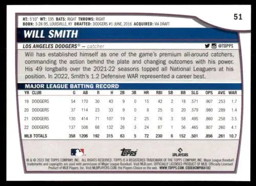 2023 Topps Big League #51 Will Smith NM-MT Dodgers ID:53331 - Baseball Card Single