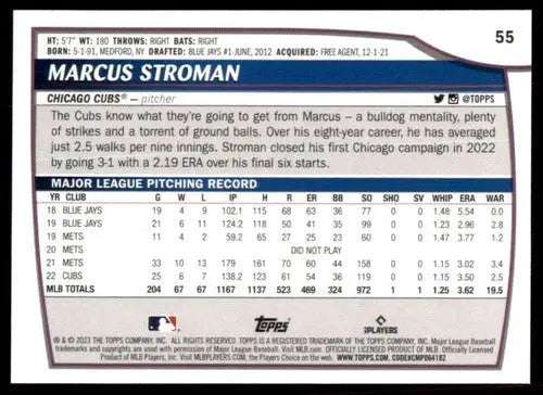 2023 Topps Big League Marcus Stroman baseball card with original gloss Cubs ID 56343