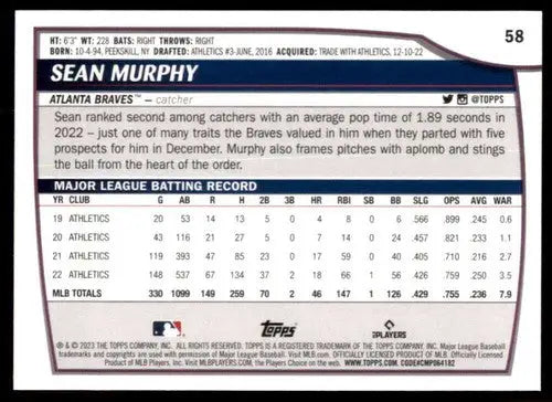 2023 Topps Big League #58 Sean Murphy NM-MT Braves ID:51341 - Baseball Card Single