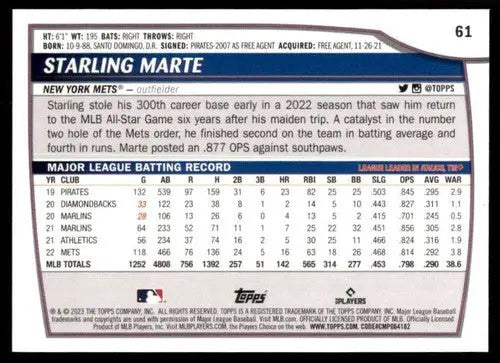 2023 Topps Big League #61 Starling Marte NM-MT Mets ID:51385 - Baseball Card Single