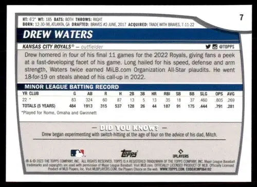 2023 Topps Big League Drew Waters Royals rookie baseball card with original gloss