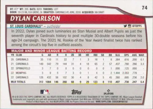 2023 Topps Big League #74 Dylan Carlson NM-MT Cardinals ID:51484 - Baseball Card Single