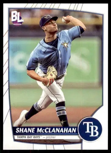 Baseball card featuring Shane McClanahan from Topps Big League 2023 Rays product