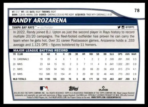 2023 Topps Big League Randy Arozarena baseball card Rays NM-MT collectible