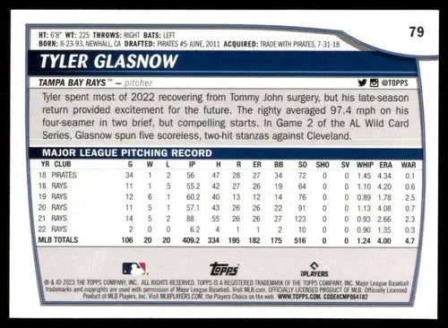 Original gloss Tyler Glasnow baseball card from Topps Big League 2023 Rays series