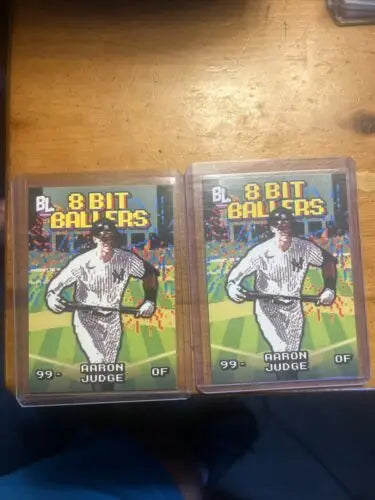 Two Aaron Judge baseball cards from Topps Big League 8-Bit Ballers #8B-4 MVP edition