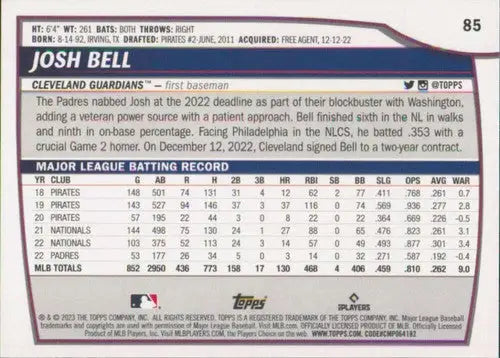 2023 Topps Big League #85 Josh Bell NM-MT Guardians ID:51474 - Baseball Card Single