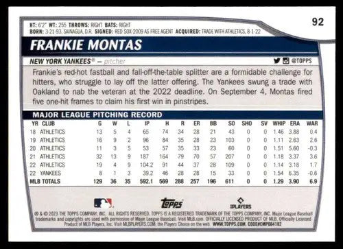 2023 Topps Big League Frankie Montas baseball card Yankees NM-MT collectible