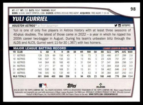 2023 Topps Big League #98 Yuli Gurriel NM-MT Astros ID:51563 - Baseball Card Single
