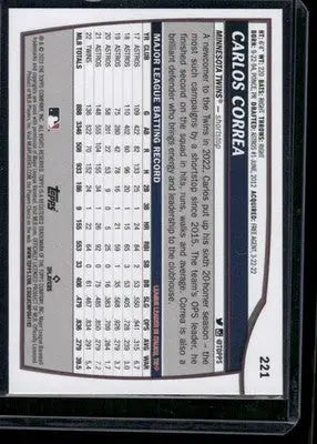 2023 Topps Big League Carlos Correa #221 Baseball - Baseball Card Single