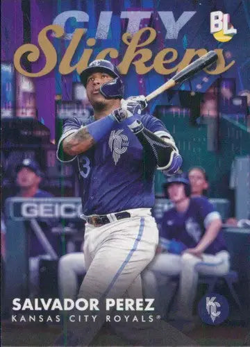 Original gloss baseball card from 2023 Topps Big League City Slickers series featuring Salvador Perez Royals