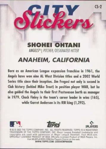 2023 Topps Big League City Slickers #CS-2 Shohei Ohtani NM-MT Angels ID:53241 - Baseball Card Single