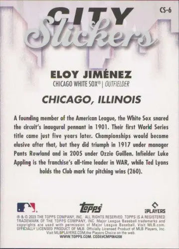 2023 Topps Big League City Slickers #CS-6 Eloy Jimenez NM Near Mint Whi ID:65174 - Baseball Card Single