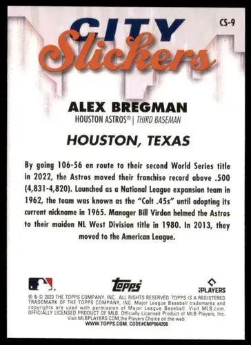 Baseball card back from 2023 Topps Big League City Slickers Alex Bregman NM-MT
