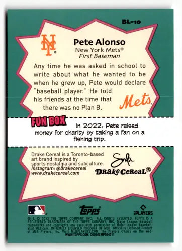 Baseball card back from 2023 Topps Big League Big Leaguers Pete Alonso NM-MT Mets