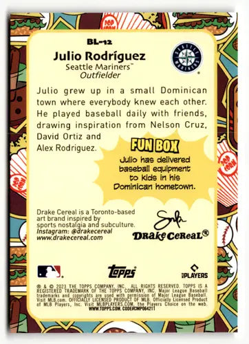 2023 Topps Big League Baseball Card Back featuring Julio Rodriguez Mariner ID 51420