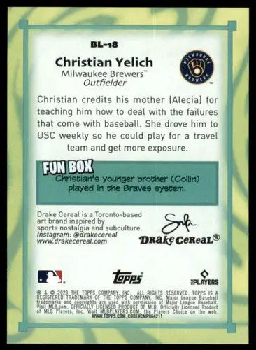 Baseball card back with original gloss from 2023 Topps Big League Christian Yelich NM-MT