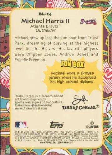 Baseball card back from 2023 Topps Big League Big Leaguers #BL-24 Michael Harris II NM-MT