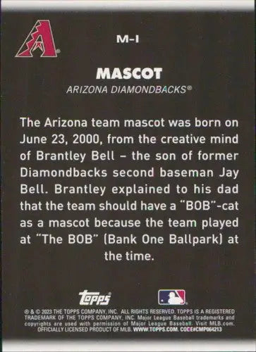 Baseball card back from 2023 Topps Big League Mascots Diamondbacks NM-MT ID 56318