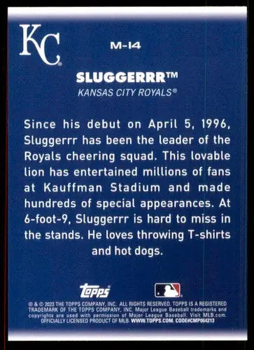 2023 Topps Big League Mascots Sluggerrr baseball card back front side image