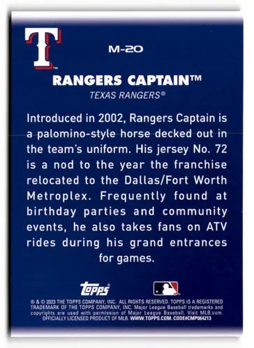 2023 Topps Big League Mascots #M-20 Rangers Captain NM-MT Rangers ID:51428 - Baseball Card Single