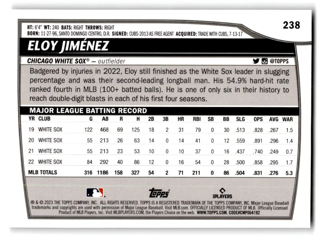2023 Topps Big League Rainbow Foil #238 Eloy Jimenez Chicago White Sox - Baseball Card Single