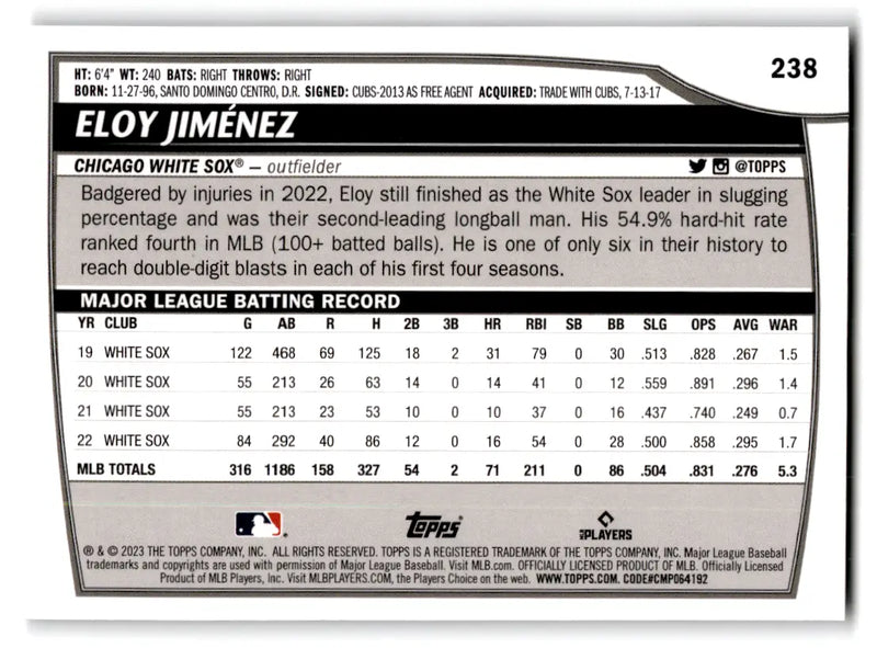 2023 Topps Big League Rainbow Foil #238 Eloy Jimenez Chicago White Sox - Baseball Card Single