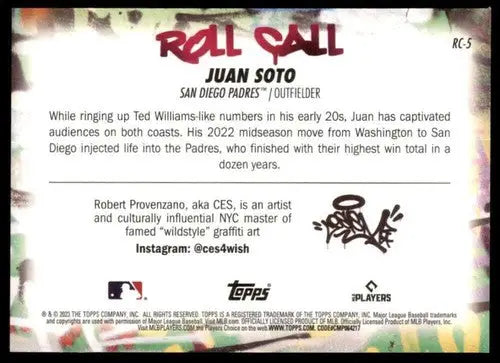 2023 Topps Big League Roll Call Wildstyle Edition #RC-5 Juan Soto NM-MT ID:53237 - Baseball Card Single