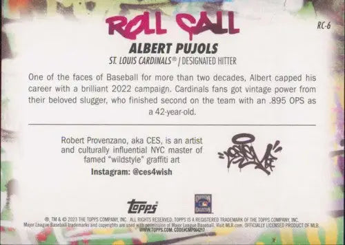 2023 Topps Big League Roll Call Wildstyle Edition #RC-6 Albert Pujols N ID:51413 - Baseball Card Single