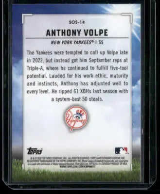 2023 Topps Bowman Chome Anthony Volpe #SOS-14 Sights on September Baseball - Baseball Card Single
