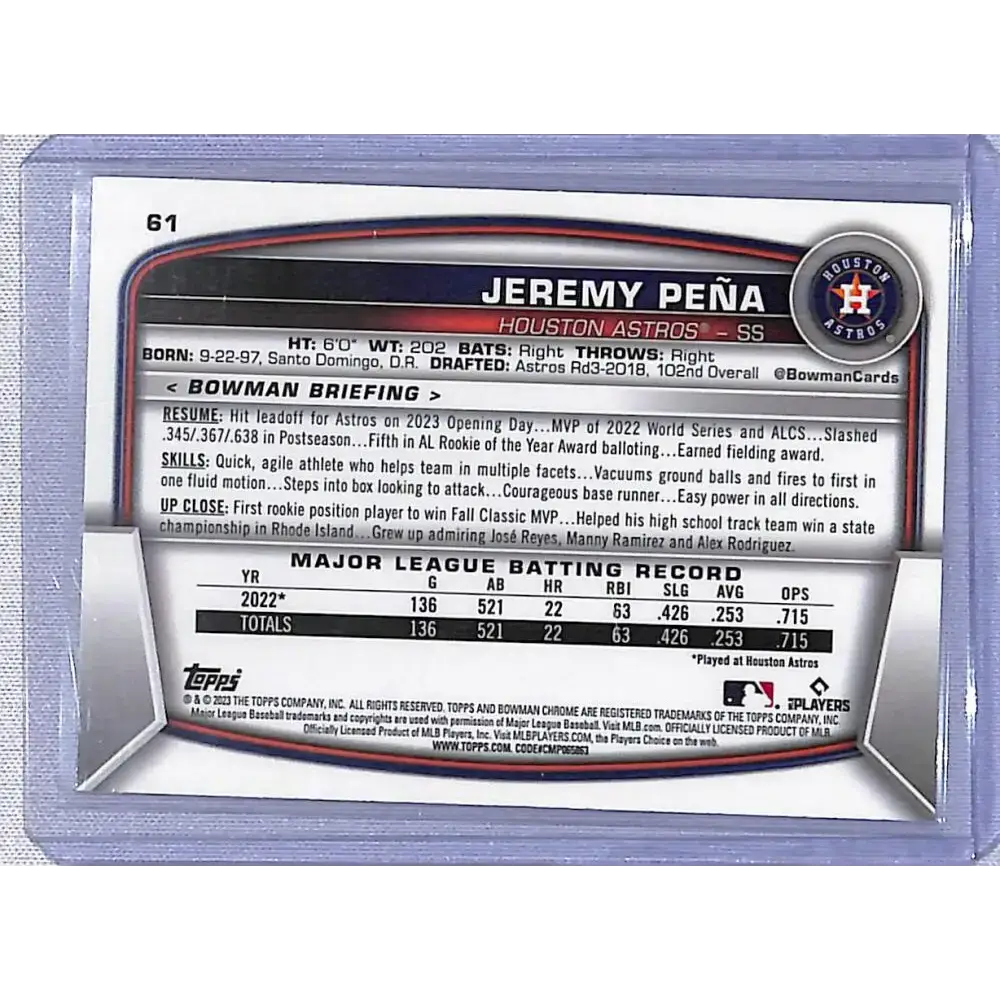 2023 Topps Bowman Chrome #61 Jeremy Pena NM-MT Houston Astros - Baseball Card Single