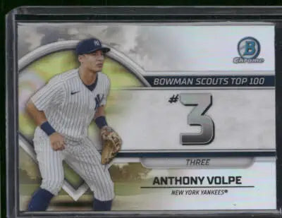 2023 Topps Bowman Chrome Anthony Volpe #BTP-3 Bowman Scouts Top 100 Baseball - Baseball Card Single