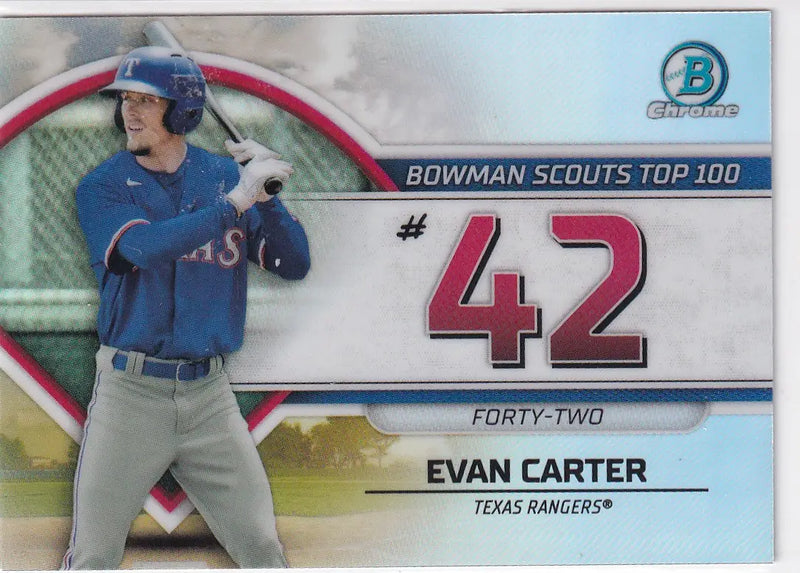 2023 TOPPS BOWMAN CHROME #BTP-42 EVAN CARTER TOP 100- TEXAS RANGERS - Baseball Card Single