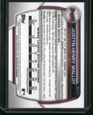 2023 Topps Bowman Chrome Justyn-Henry Malloy #BCP-51 1st Bowman Baseball - Baseball Card Single