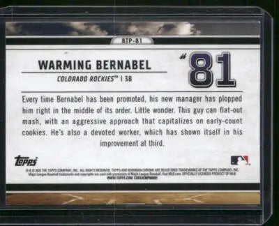 2023 Topps Bowman Chrome Warming Bernabel #BTP-81 Bowman Scouts Top 100 - Baseball Card Single