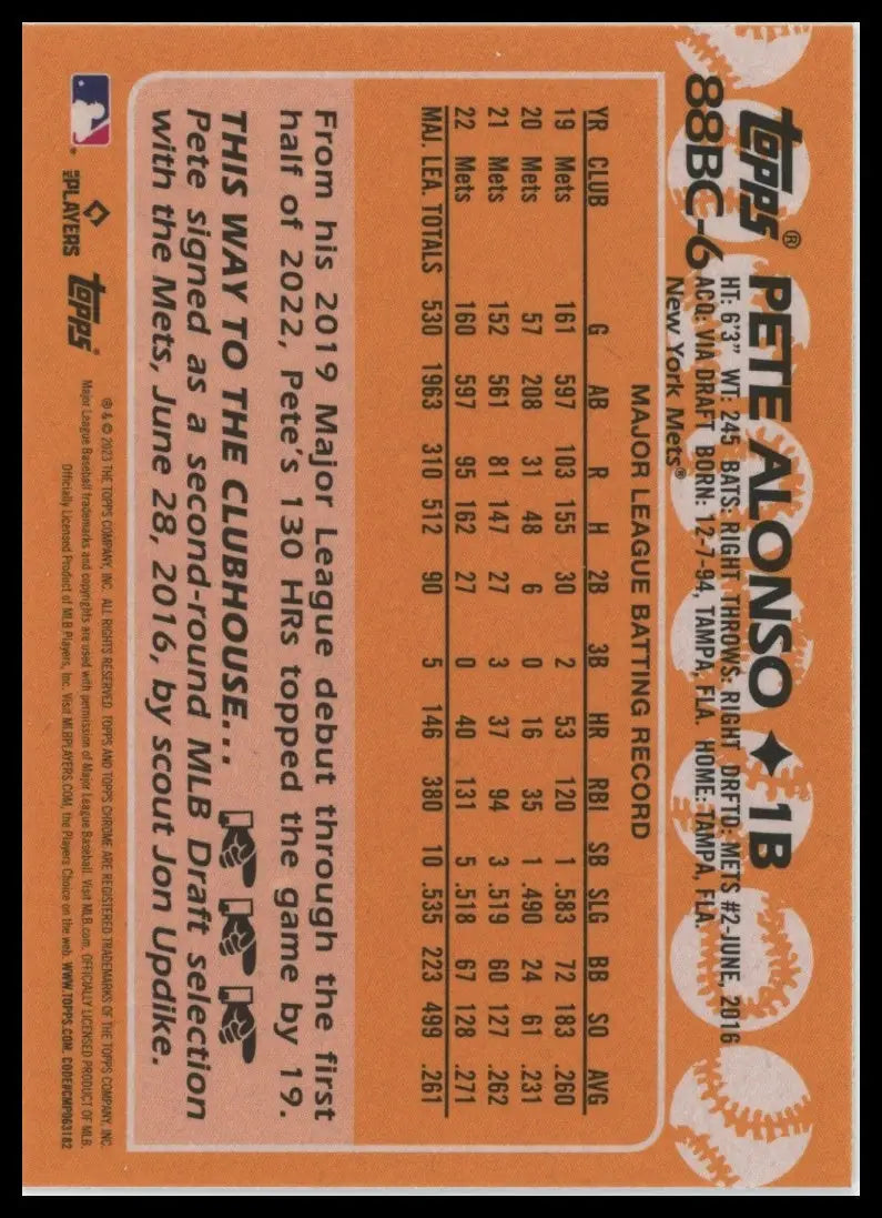 2023 Topps Chrome - 1988 35th Anniversary Pete Alonso 88BC-6 NY Mets Baseball NM - Baseball Card Single