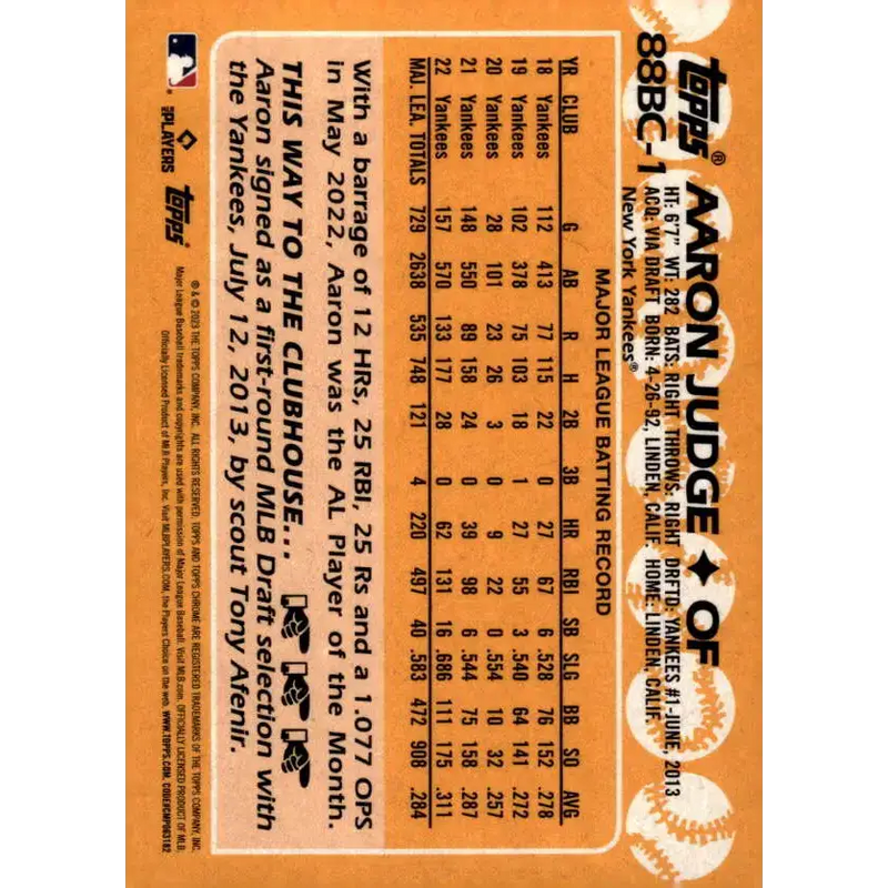 2023 Topps Chrome 1988 Baseball Refractor #88BC-1 Aaron Judge NM-MT New York Yankees Baseball Card - Baseball Card