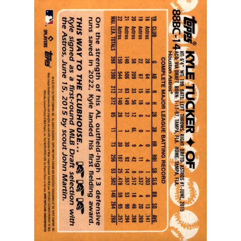 2023 Topps Chrome 1988 Baseball Refractor #88BC-14 Kyle Tucker NM-MT Houston Astros Baseball Card - Baseball Card Single