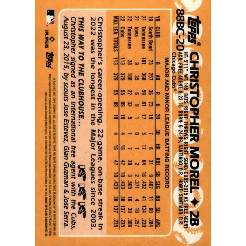 2023 Topps Chrome 1988 Baseball Refractor #88BC-20 Christopher Morel NM-MT Chicago Cubs Baseball Card - Baseball Card