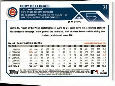 2023 Topps Chrome #21 Cody Bellinger - Baseball Card Single