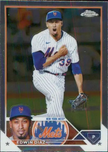 Original gloss 2023 Topps Chrome Edwin Diaz baseball card Mets ID 59328