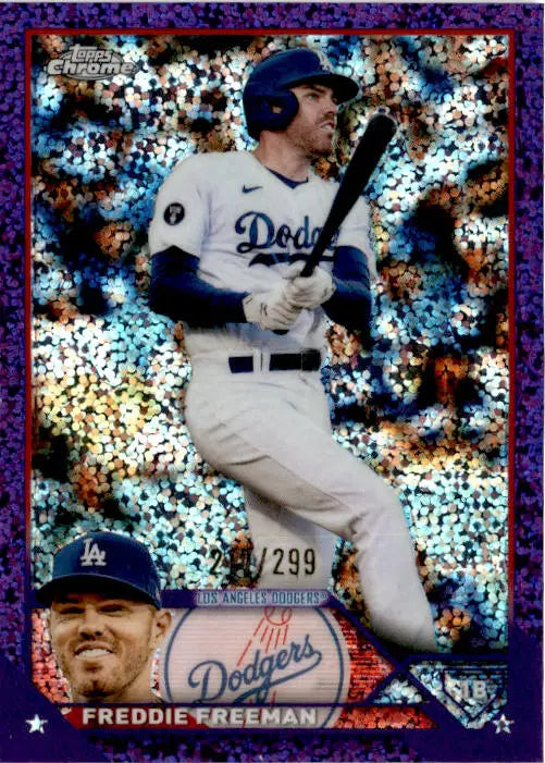 2023 Topps Chrome #5 Freddie Freeman Purple Speckle Refractors #/299 - Baseball Card Single