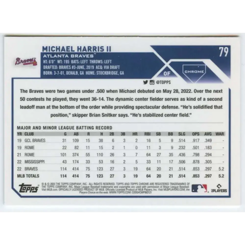 2023 Topps Chrome #79 Michael Harris II NM-MT RC Rookie Atlanta Braves Baseball Card - Baseball Card Single