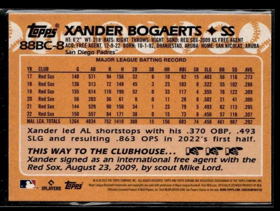 2023 Topps Chrome #88BC-8 Xander Bogaerts 1988 Topps Baseball 35th Anniversary - Baseball Card Single