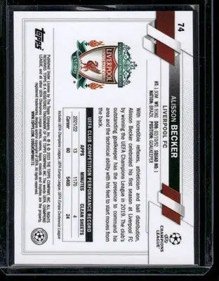 2023 Topps Chrome Alisson Becker #74 Refractor Soccer - Soccer Card Single
