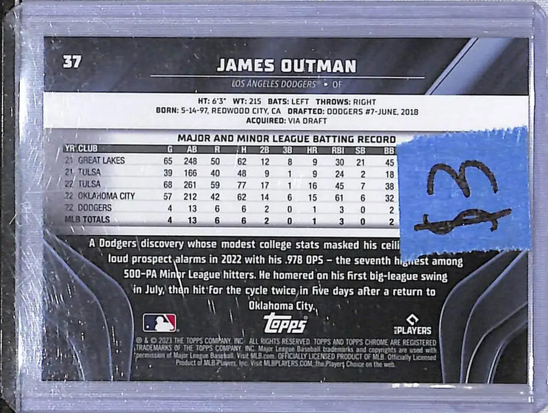 2023 Topps Chrome Black #37 James Outman NM-MT RC Rookie Los Angeles Dodgers