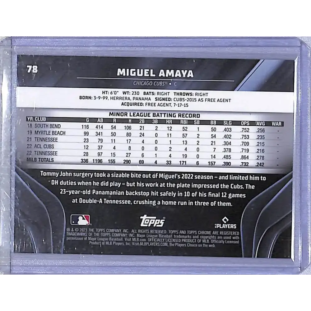 2023 Topps Chrome Black Blue #78 Miguel Amaya NM-MT 65/75 Chicago Cubs - Baseball Card Single