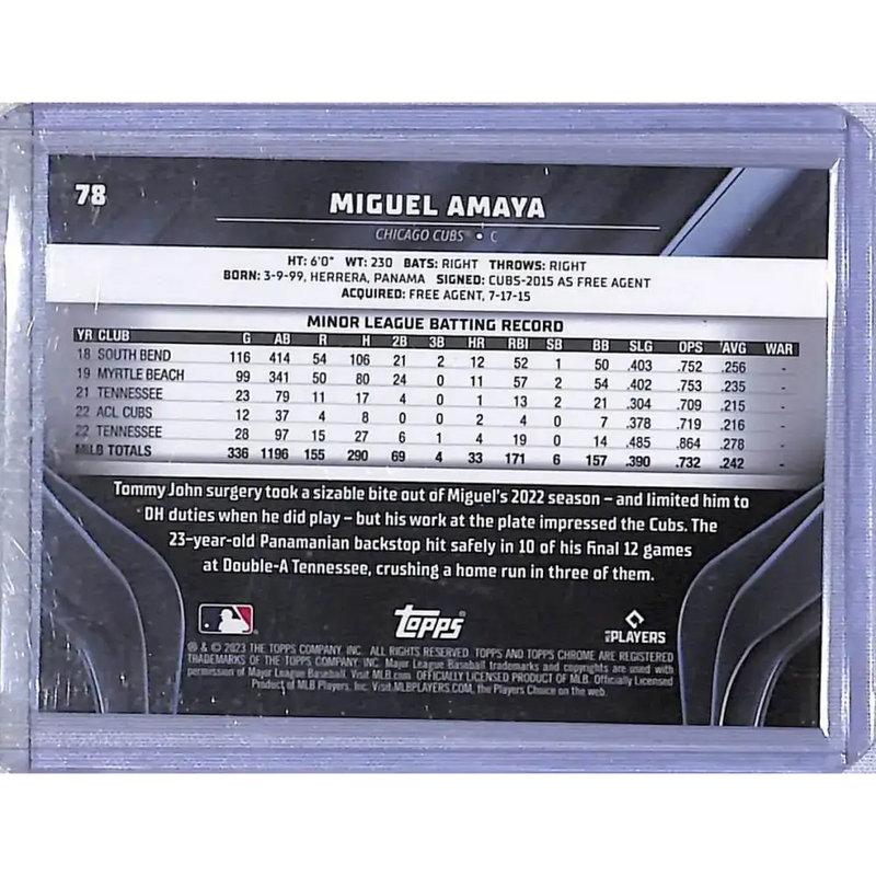 2023 Topps Chrome Black Blue #78 Miguel Amaya NM-MT 65/75 Chicago Cubs - Baseball Card Single