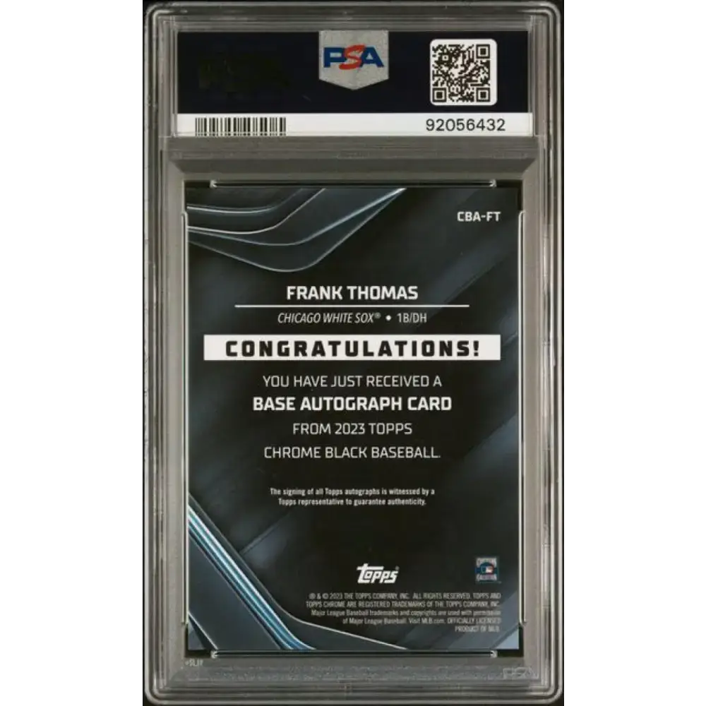 2023 Topps Chrome Black #CBA-FT Frank Thomas PSA 10 GEM MINT Auto Chicago White Sox Baseball Card - Baseball Card Single