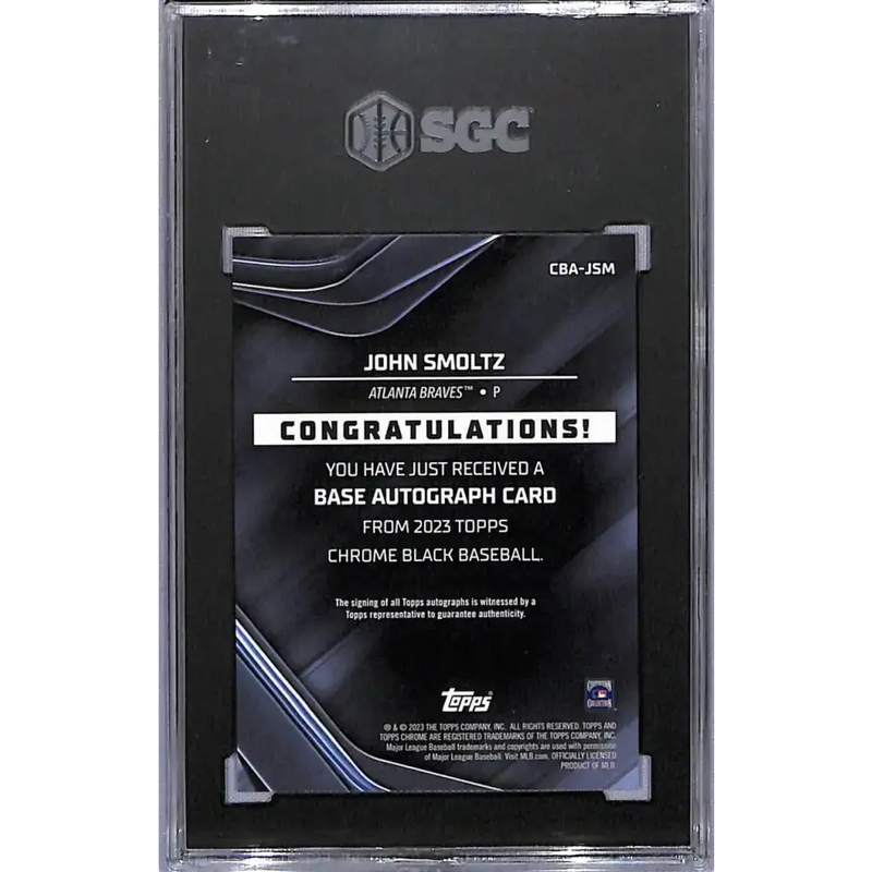 2023 Topps Chrome Black #CBA-JSM John Smoltz SGC 10 Gem Auto Atlanta Braves Baseball Card - Baseball Card Single